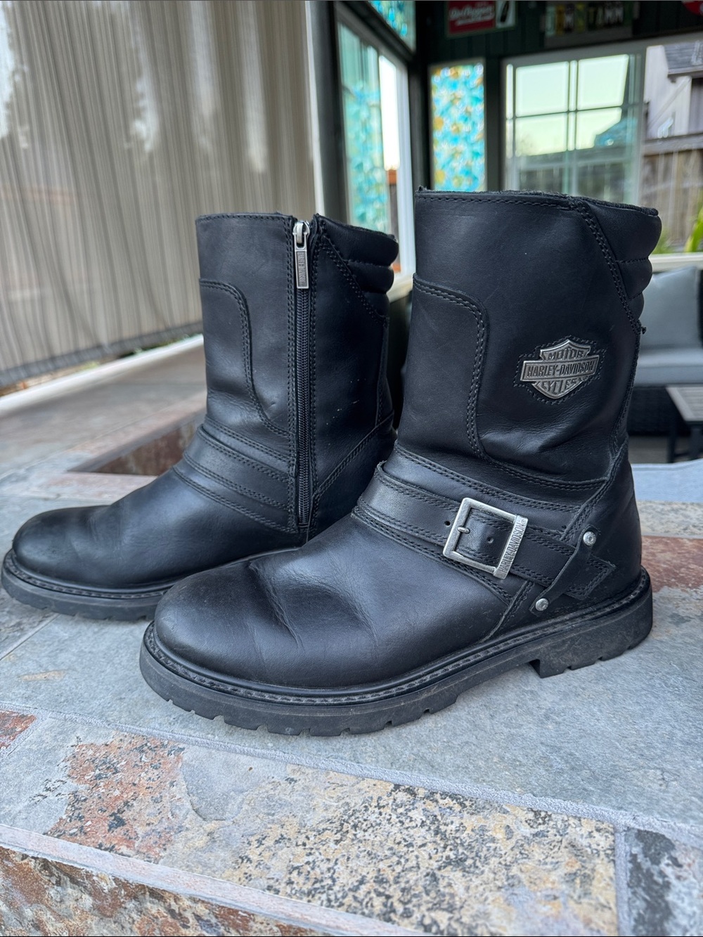 Harley-Davidson Black Leather Harness Zip Motorcycle Boots
